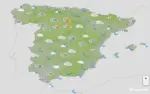 FOTOGRAFÍA. BARCELONA (CATALUÑA) ESPAÑA, 10 DE MAYO DE 2026. Precipitaciones en la mayor parte de España con viento moderado de componente sur. Infograma de la Agencia Estatal de Meteorología (Aemet) sobre las previsiones meteorológicas para domingo 10 de mayo de 2026 en toda España. Lasvocesdelpueblo (Ñ Pueblo)