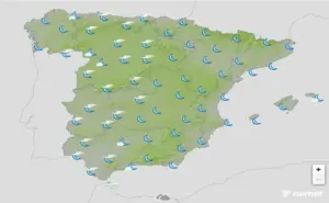 FOTOGRAFÍA. BARCELONA (CATALUÑA) ESPAÑA, 22 DE MAYO DE 2026. Estabilidad y aumento de temperaturas este viernes. Infograma de la Agencia Estatal de Meteorología (Aemet) sobre las previsiones meteorológicas para viernes 22 de mayo de 2026 en toda España. Lasvocesdelpueblo (Ñ Pueblo). 