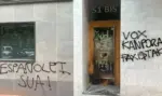 FOTOGRAFÍA. VITORIA (ÁLAVA) LAS VASCONGADAS (ESPAÑA), 18 DE MAYO DE 2026. Ataque con extrema violencia a VOX en Vitoria: Pedro Sánchez señala y sus socios separatistas actúan. Grupos antidemocráticos atacan con extrema violencia la sede de VOX en Vitoria, en la provincia de Álava, Comunidad Autónoma de Las Vascongadas. "#URGENTE Intentan prender fuego a la sede de VOX de Álava". "Segundo ataque consecutivo contra la sede de VOX en Vitoria: ayer reventaron con piedras la puerta de acceso y esta madrugada han intentado quemarla", denuncian en un comunicado desde VOX este domingo, advirtiendo de que cuando el líder de la formación, Santiago Abascal Conde, gobierne España pronto, esto ataques contra la democracia van a acabar. Lasvocesdelpueblo (Ñ Pueblo)