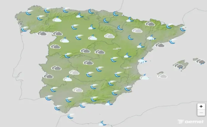 FOTOGRAFÍA. BARCELONA (CATALUÑA) ESPAÑA, 08 DE MAYO DE 2026. Una borrasca dejará cielos nubosos y descenso de temperaturas el viernes. Infograma de la Agencia Estatal de Meteorología (Aemet) sobre las previsiones meteorológicas para viernes 08 de mayo de 2026 en toda España. Lasvocesdelpueblo (Ñ Pueblo)