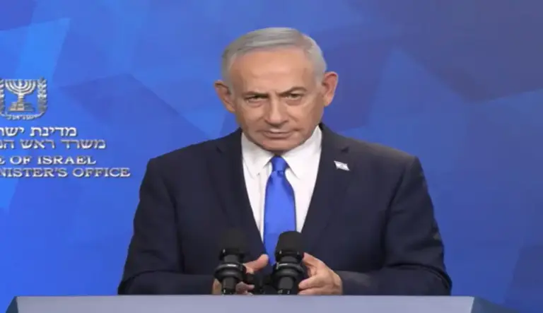FOTOGRAFÍA. JERUSALÉN (ISRAEL), 08 DE JUNIO DE 2026. Netanyahu a Irán y Hezbolá: No sucedió y ni sucederá. El primer ministro del Estado de Israel, "Bibi" Benjamin Netanyahu, registrado este lunes durante una declaración institucional. Lasvocesdelpueblo (Ñ Pueblo)