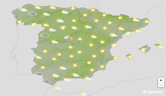 Domingo inestable en el interior de la Península FOTOGRAFÍA. BARCELONA (CATALUÑA) ESPAÑA, 14 DE JUNIO DE 2026. Domingo inestable en el interior de la Península. Infograma de la Agencia Estatal de Meteorología (Aemet) sobre las previsiones meteorológicas para domingo 14 de junio de 2026 en toda España. Lasvocesdelpueblo (Ñ Pueblo).