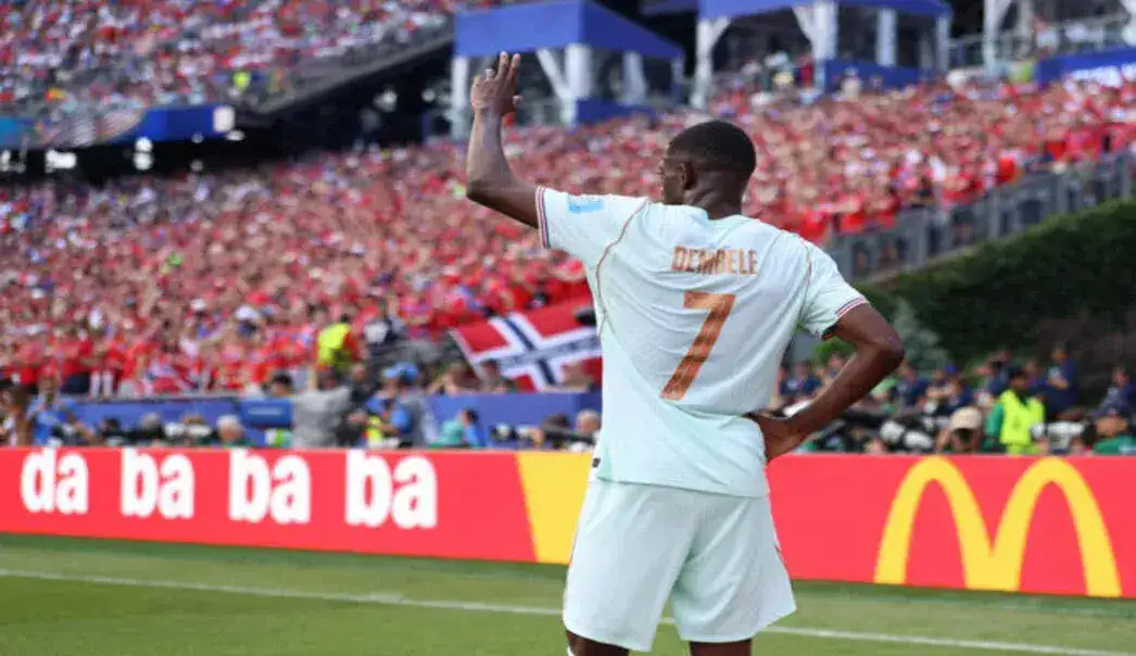 FOXBOROUGH (ESTADO DE MASSACHUSETTS) ESTADOS UNIDOS DE AMÉRICA, EEUU, 26 DE JUNIO DE 2026. Francia derrota a una Noruega suplente 1-4 con hat-trick de Dembélé. Ousmane Dembélé reacciona este viernes, en un partido del grupo I del Mundial de la FIFA. Efe