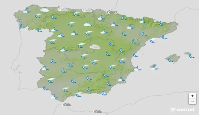 Jornada de viernes estable en Baleares y en buena parte de la Península, España, mapa España, el tiempo FOTOGRAFÍA. BARCELONA (CATALUÑA) ESPAÑA, 19 DE JUNIO DE 2026. Jornada de viernes estable en Baleares y en buena parte de la Península. Infograma de la Agencia Estatal de Meteorología (Aemet) sobre las previsiones meteorológicas para viernes es 19 de junio de 2026 en toda España. Lasvocesdelpueblo (Ñ Pueblo).