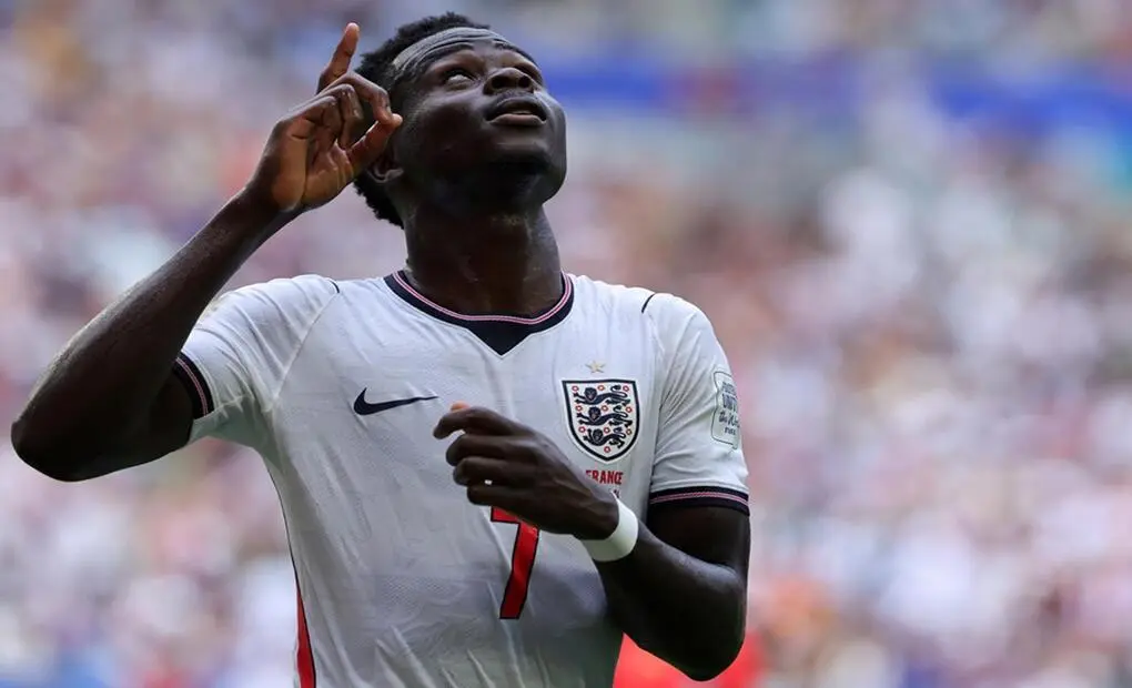 FOTOGRAFÍA. MIAMI (ESTADOS UNIDOS DE AMÉRICA, EEUU, 18 DE JULIO DE 2026. 4-6 Inglaterra se impone a Francia con Mbappé superando a Messi. Bukayo Saka de Inglaterra celebra el gol del 0-4 durante el partido de playoff por el 3er puesto de la Copa Mundial de la FIFA 2026, disputado en el Hard Rock Stadium de Miami, Estados Unidos de América, EEUU, ante unos 64.478 espectadores. Efe