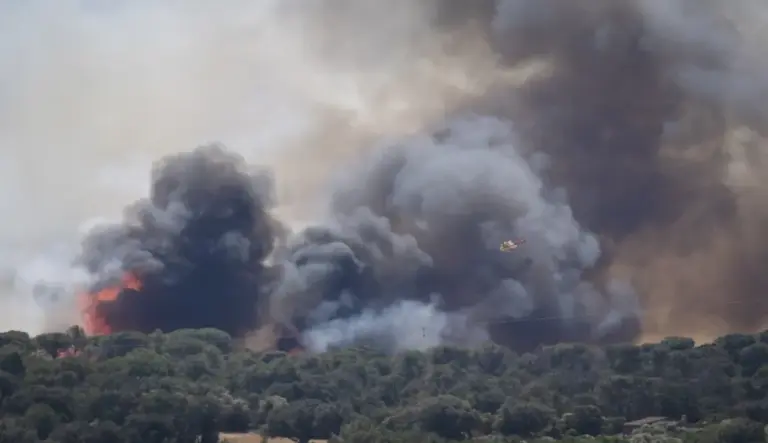 FOTOGRAFÍA. LA BISBAL D'EMPORDÀ (GERONA) CATALUÑA (ESPAÑA), 03 DE JULIO DE 2026. Confinadas 12.000 personas por incendio sin control en Gerona. Detalle de una columna de humo del incendio forestal que se ha declarado en La Bisbal d'Empordà (Gerona). Efe