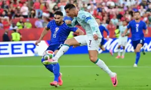 FOTOGRAFÍA. TORONTO (CANADÁ), 02 DE JULIO DE 2026. Portugal será el rival de España en octavos del Mundial. Cristiano Ronaldo dos Santos Aveiro (Cristiano Ronaldo), capitán de Portugal, durante el partido contra Croacia 2-1, victoria de Portugal. Efe