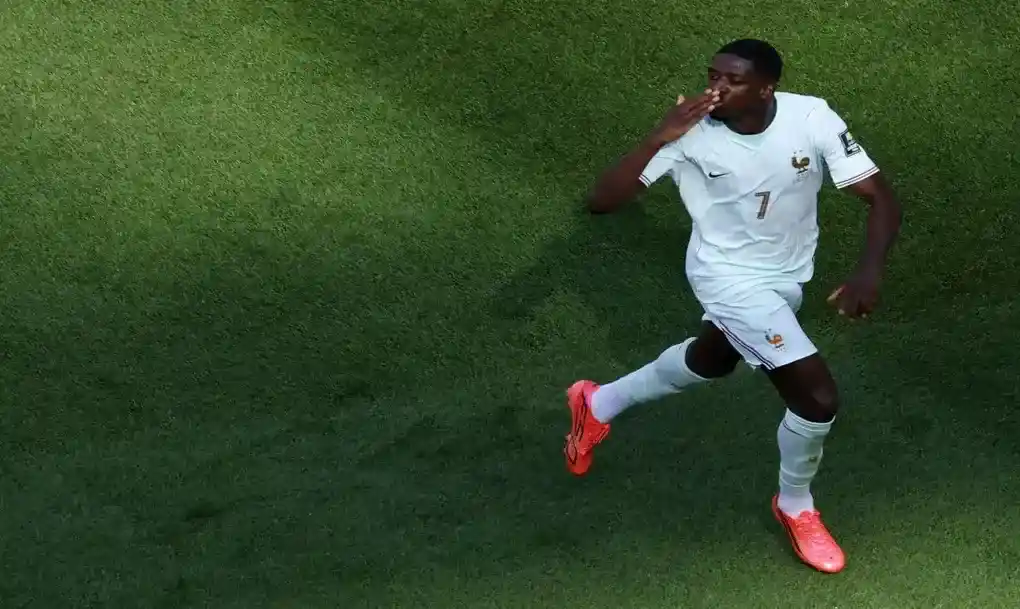 FOTOGRAFÍA. FOXBOROUGH (ESTADOS UNIDOS DE AMÉRICA EEUU), 09 DE JULIO DE 2026. Francia-Marruecos, Igual que en Catar 2022 2-0. El jugador Ousmane Dembélé, de Francia, celebra después de marcar el gol del 2-0 durante el partido de cuartos de final de la Copa Mundial de la FIFA 2026. Efe