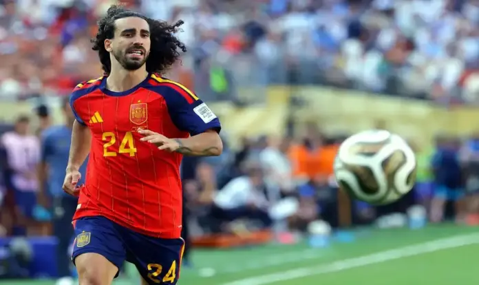 Mundial 2026 FOTOGRAFÍA. EAST RUTHERFORD (ESTADO DE NUEVA JERSEY) ESTADOS UNIDOS DE AMÉRICA, EEUU, 19 DE JULIO DE 2026. Tres españoles en el once ideal del Mundial 2026. Fotografía del 19 de julio de 2026 en la que se observa a Marc Cucurella, de España, en acción durante la final del Mundial 2026 entre España y Argentina en Nueva Jersey (EE.UU.). Efe