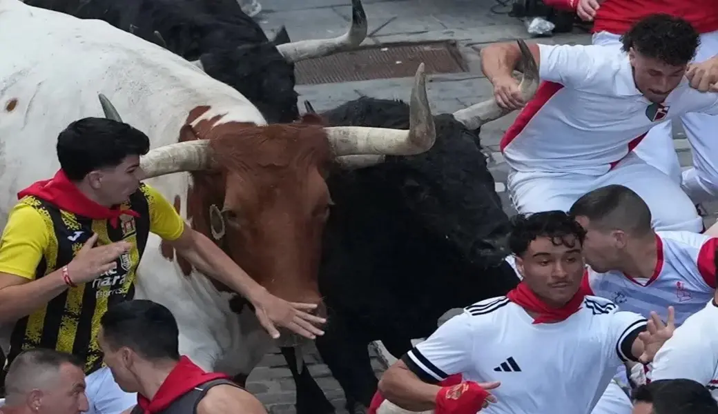 FOTOGRAFÍA. PAMPLONA (NAVARRA) ESPAÑA, 07 DE JULIO DE 2026. Carrera rápida y emocionante sin heridos por asta de Sanfermines 2026.