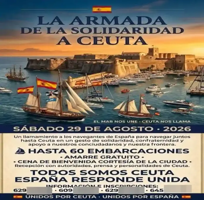 FOTOGRAFÍA. MÁLAGA (ANDALUCÍA) ESPAÑA, 28 DE AGOSTO DE 2026. La «Armada de la Solidaridad con Ceuta» partirá hacia Ceuta el 29 de agosto. Una iniciativa ciudadana reunirá a embarcaciones procedentes de distintos puertos de la Costa del Sol [la región litoral mediterránea situada en España, en el sur de la provincia de Málaga y a la zona este del Campo de Gibraltar, en la provincia de Cádiz, al sur de la península ibérica] para trasladar a los ceutíes un mensaje de cercanía, respeto, admiración y apoyo bajo el lema «Unidos por Ceuta, unidos por España». Lasvocesdelpueblo (Ñ Pueblo)