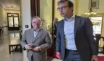 FOTOGRAFÍA. CEUTA (ESPAÑA), 24 DE AGOSTO DE 2026. El vicepresidente primero y ministro de Economía, Comercio y Empresa por el Partido Socialista (PSOE), Carlos Cuerpo Caballero (d); durante su reunión con el presidente del Gobierno en coalición tripartito de la Ciudad Autónoma de Ceuta por el Partido Popular (PP), Juan Jesús Vivas (i). Efe