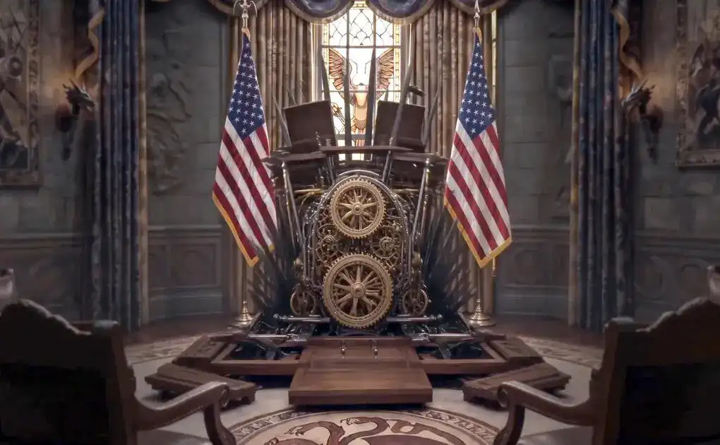 FOTOGRAFÍA. WASHINGTON (ESTADOS UNIDOS DE AMÉRICA, EEUU), 10 DE AGOSTO DE 2026. Escritorio de Trump convertido en el Trono de Hierro en el Despacho Oval. Captura de vídeo de la cuenta de la Casa Blanca en X @WhiteHouse que muestra el escritorio del presidente de Estados Unidos convertido en el Trono de Hierro de la película Juego de Tronos. @WhiteHouse/Efe