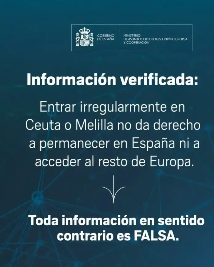 FOTOGRAFÍA. RABAT (MARRUECOS), 11 DE AGOSTO DE 2026. "Información correcta: Entrar ilegalmente en Ceuta o Melilla no otorga el derecho a permanecer en España ni a acceder a otros países europeos. Cualquier información que afirme lo contrario es falsa". La Embajada de España en Marruecos ha publicado hoy un comunicado en español, francés, árabe e inglés dirigido a los marroquíes frente a una nueva y clara campaña de llamamientos, que continúan multiplicándose en Marruecos, para asaltar las fronteras sur de España desde sus Ciudades Autónomas de ceuta y Melilla el próximo sábado 15 de agosto de 2026. Lasvocesdelpueblo (Ñ Pueblo)