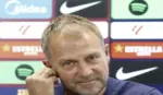 FOTOGRAFÍA. SANT JOAN DESPÍ (BARCELONA) ESPAÑA, 30 DE AGOSTO DE 2026. El entrenador del FC Barcelona, Hans-Dieter Flick (Hansi Flick), da una rueda de prensa tras dirigir un entrenamiento en las instalaciones del club en Sant Joan Despi, en Barcelona, este domingo, en la víspera de su partido de LaLiga EA Sports contra el Rayo Vallecano. Efe