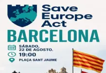FOTOGRAFÍA. BARCELONA (CATALUÑA) ESPAÑA, 21 DE AGOSTO DE 2026. "Movilización por una Barcelona segura. Este sábado 22 de agosto nos movilizamos en Plaça Sant Jaume para reclamar un cambio en las políticas migratorias y defender la remigración". Lasvocesdelpueblo (Ñ Pueblo)