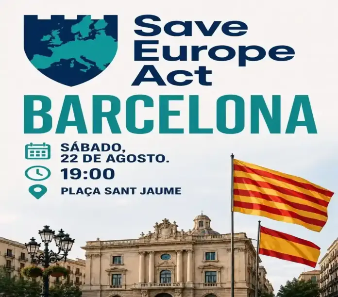 Inseguridad Barcelona FOTOGRAFÍA. BARCELONA (CATALUÑA) ESPAÑA, 21 DE AGOSTO DE 2026. "Movilización por una Barcelona segura. Este sábado 22 de agosto nos movilizamos en Plaça Sant Jaume para reclamar un cambio en las políticas migratorias y defender la remigración". Lasvocesdelpueblo (Ñ Pueblo)
