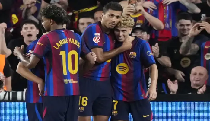 Barça, Athletic FOTOGRAFÍA. BARCELONA ) ESPAÑA), 27 DE AGOSTO DE 2026.El Barça sumó este jueves su segunda victoria en LaLiga tras imponerse por 2-0 al Athletic Club en el Spotify Camp Nou, en un partido en el que Raphinha volvió a demostrar su pegada y Pedri ejerció de líder en el centro del campo. Efe