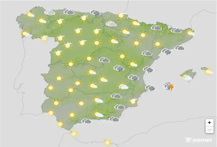 FOTOGRAFÍA. BARCELONA (CATALUÑA) ESPAÑA, 17 DE SEPTIEMBRE DE 2026. Giro drástico del tiempo el jueves desplome notable de las temperaturas y tormentas fuertes en el sureste peninsular. Infograma de la Agencia Estatal de Meteorología (Aemet) sobre las previsiones meteorológicas para este jueves 17 de septiembre de 2026 en toda España. Lasvocesdelpueblo (Ñ Pueblo)