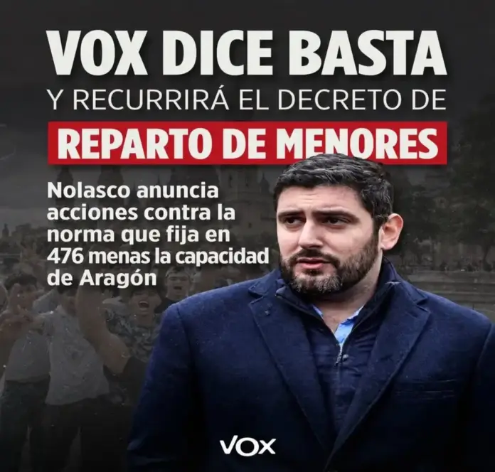 FOTOGRAFÍA. ZARAGOZA, 28 DE SEPTIEMBRE DE 2026. El vicepresidente del Gobierno de coalición de Aragón y dirigente del partido patriota Vox, Alejandro Nolasco Asensi, ha anunciado en la red social X que el Ejecutivo autonómico recurrirá ante el Tribunal Supremo el Real Decreto 556/2026 del Gobierno migracionista de Pedro Sánchez Pérez-Castejón, que eleva a 476 el cupo de acogida de los inmigrantes ilegales Menores Extranjeros No Acompañados (MENA) en Aragón. Lasvocesdelpueblo (Ñ Pueblo)