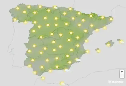 FOTOGRAFÍA. BARCELONA (CATALUÑA) ESPAÑA, 21 DE SEPTIEMBRE DE 2026. Lunes: Las altas presiones blindan el sol en España con máximas superiores a los 35 grados. Infograma de la Agencia Estatal de Meteorología (Aemet) sobre las previsiones meteorológicas para este lunes 21 de septiembre de 2026 en toda España. Lasvocesdelpueblo (Ñ Pueblo)