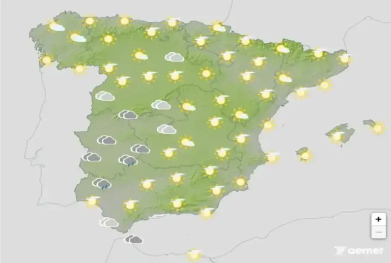 FOTOGRAFÍA. BARCELONA (CATALUÑA) ESPAÑA, 05 DE SEPTIEMBRE DE 2026. Sábado, temperaturas elevadas en la mitad este peninsular y chubascos fuertes en Galicia y Cantábrico. Infograma de la Agencia Estatal de Meteorología (Aemet) sobre las previsiones meteorológicas para este sábado 5 de septiembre de 2026 en toda España. Lasvocesdelpueblo (Ñ Pueblo)