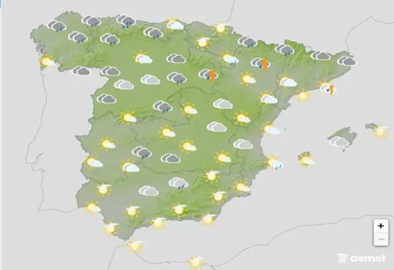 FOTOGRAFÍA. BARCELONA (CATALUÑA) ESPAÑA, 07 DE OCTUBRE DE 2026. Alerta por fuertes tormentas, chubascos y granizo en gran parte de España. Infograma de la Agencia Estatal de Meteorología (Aemet) sobre las previsiones meteorológicas para este miércoles 07 de octubre de 2026 en toda España. Lasvocesdelpueblo (Ñ Pueblo)