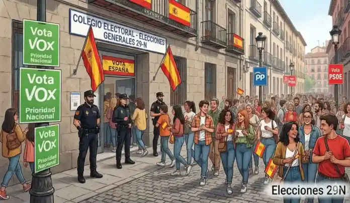 El reparto del 29N Madrid gana un diputado y Cádiz pierde un escaño en el Congreso FOTOGRAFÍA. MADRID, 29 DE NOVIEMBRE DE 2026. Una muchedumbre de jóvenes y obreros acude en un ambiente festivo y seguro a ejercer su derecho al voto en la jornada de elecciones generales anticipadas para este domingo 29 de noviembre de 2026. IA/Lasvocesdelpueblo (Ñ Pueblo)