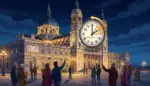 FOTOGRAFÍA. TOLEDO, 23 DE OCTUBRE DE 2026. Espectadores observan desde la plaza la fachada iluminada de la Catedral de Toledo, cuyo reloj marca el instante en que la hora oficial retrocede de las 03:00 a las 02:00 horas para dar entrada al horario de invierno en toda España. Lasvocesdelpueblo (Ñ Pueblo)