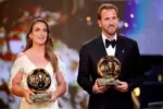 FOTOGRAFÍA. LONDRES, 26 D EOCTUBRE DE 2026.La española Alexia Putellas y el inglés Harry Kane, ganadores del Balón de Oroposan con los trofeos en el London Palladium Theatre, Reino Unido, Londres. EFE