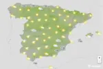 FOTOGRAFÍA. BARCELONA (CATALUÑA) ESPAÑA, 15 DE OCTUBRE DE 2026. La Aemet avisa de chubascos fuertes en el sureste y rachas de levante muy fuertes en el Estrecho. Infograma de la Agencia Estatal de Meteorología (Aemet) sobre las previsiones meteorológicas para este jueves 15 de octubre de 2026 en toda España. Lasvocesdelpueblo (Ñ Pueblo)