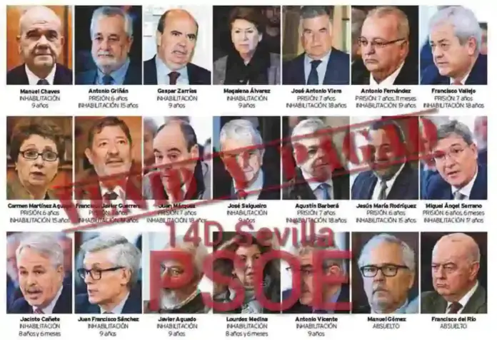 La Justicia archiva otra pieza de los ERE socialistas al estar los excargos ya condenados en la causa matriz FOTOGRAFÍA. PARLAMENTO DE ANDALUCÍA (SEVILLA) ESPAÑA, 14.12.2019. Ante el silencio cómplice de los sindicatos obreros UGT y CCOO y de los partidos políticos del llamado «Consenso Progre» Podemos, Izquierda Unidas, los separatistas y proetarras, las mismas formaciones políticas que mostraron su indignación por las calles de España y luego se unieron para echar del poder a la formación de la «derechista cobarde» (Partido Popular PP) de mariano rajoy Brey y Pablo Casado, y Ciudadanos del entonces Albert Rivera, VOX ha movilizado este mediodía a los andaluces para reclamar que los de Susana Díaz y pedro Sánchez Pérez-Castejón, los secretarios generales del PSOE en Andalucía y nacional, respectivamente, devuelvan el dinero del pueblo robado en el caso de los ERES falsos del PSOE durante sus gobiernos corruptos en la región. Lasvocesdelpueblo (Ñ Pueblo)